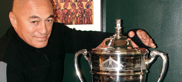 Cedric Nepia holding Ahuwhenua Trophy