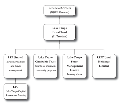 Diagram of the structure of Lake Taupo Forest Trust. 